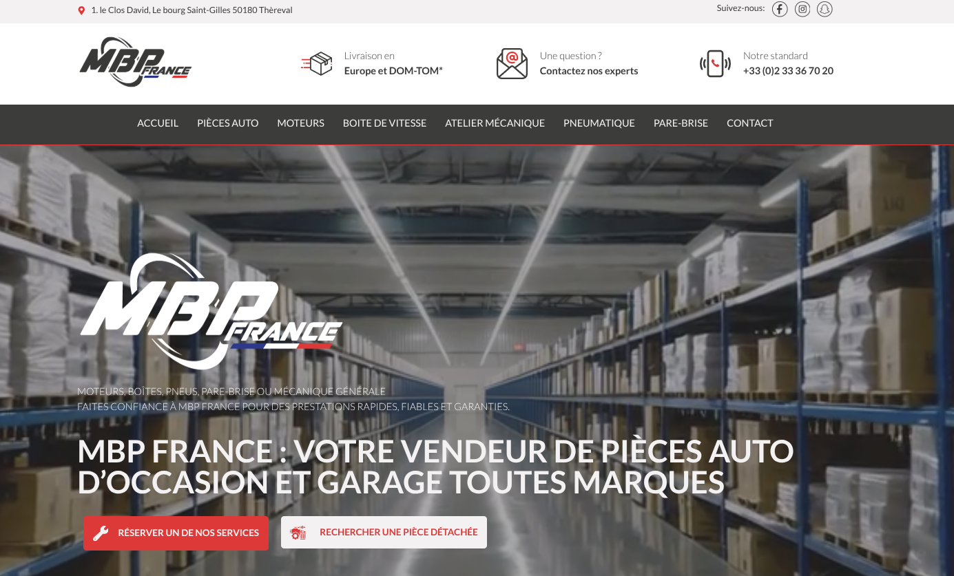 Site internet de MBP France, vendeur de pièces auto d'occasion et garage toutes marques