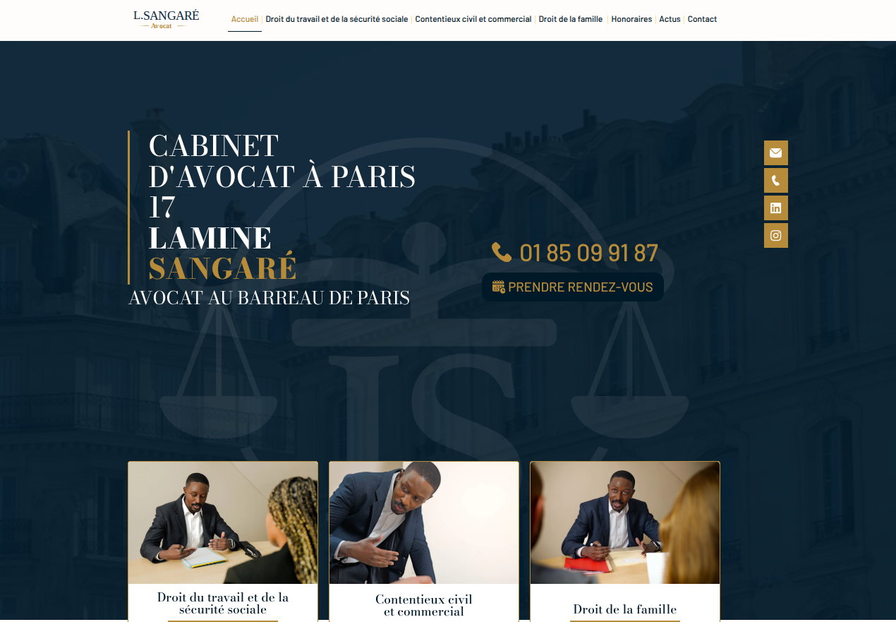 Site du cabinet d'avocat Lamine Sangaré réalisé par OBOXIA